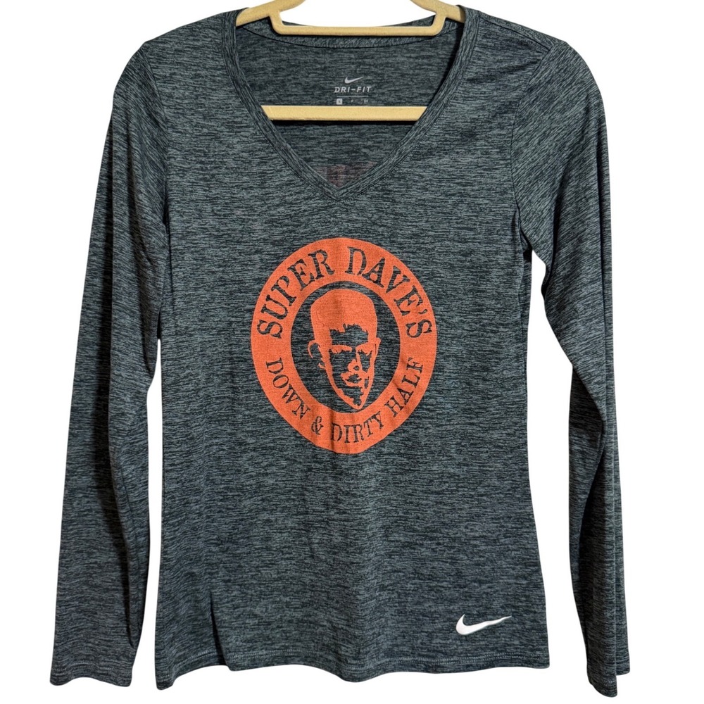 Nike Dri-FIT Women Small Grey Super Dave's Down & Dirty Half Long Sleeve Shirt